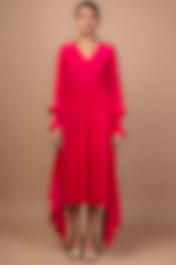 Fuchsia Viscose Crepe Midi Dress by Sadhvi Suri at Pernia's Pop Up Shop