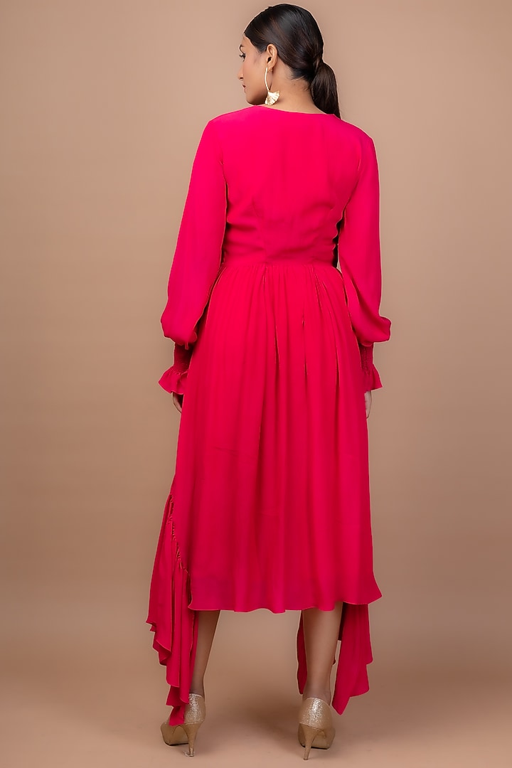 Fuchsia Viscose Crepe Midi Summer Dress by Sadhvi Suri at Pernia's Pop Up Shop
