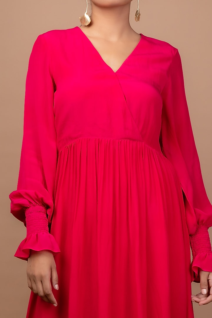 Fuchsia Viscose Crepe Midi Summer Dress by Sadhvi Suri at Pernia's Pop Up Shop