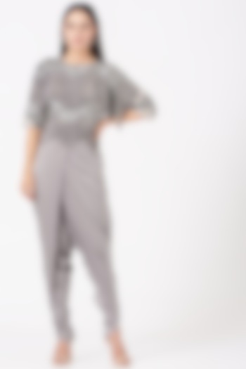 Grey Satin Tulip Pant Set by Sadhvi Suri at Pernia's Pop Up Shop