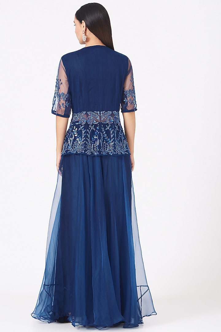 Catalina Blue Silk Organza Pant Set by Sadhvi Suri at Pernia's Pop Up Shop