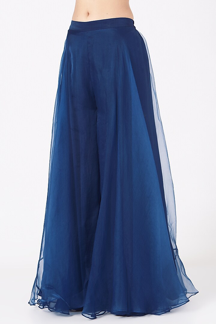 Catalina Blue Silk Organza Pant Set by Sadhvi Suri at Pernia's Pop Up Shop