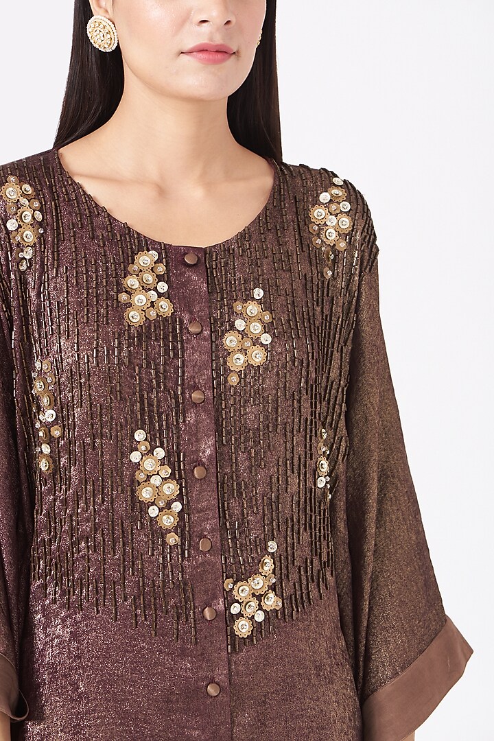 Dark Maroon Hand Embroidered Kaftan Set by Sadhvi Suri at Pernia's Pop Up Shop