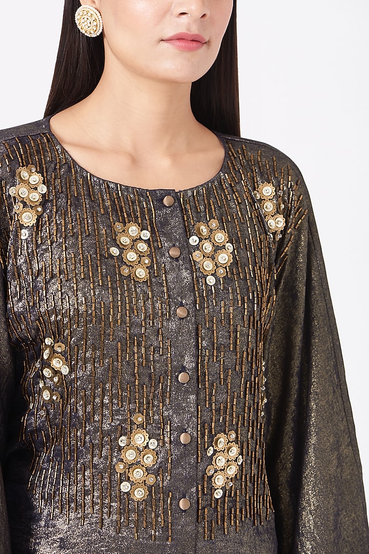 Ash Blue Hand Embroidered Kaftan Set by Sadhvi Suri at Pernia's Pop Up Shop