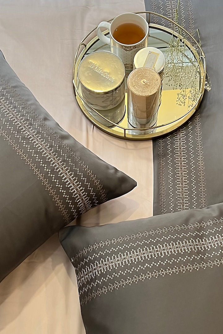 Elephant Grey Cotton Bedding Set (Set of 4) by SADYASKA at Pernia's Pop Up Shop