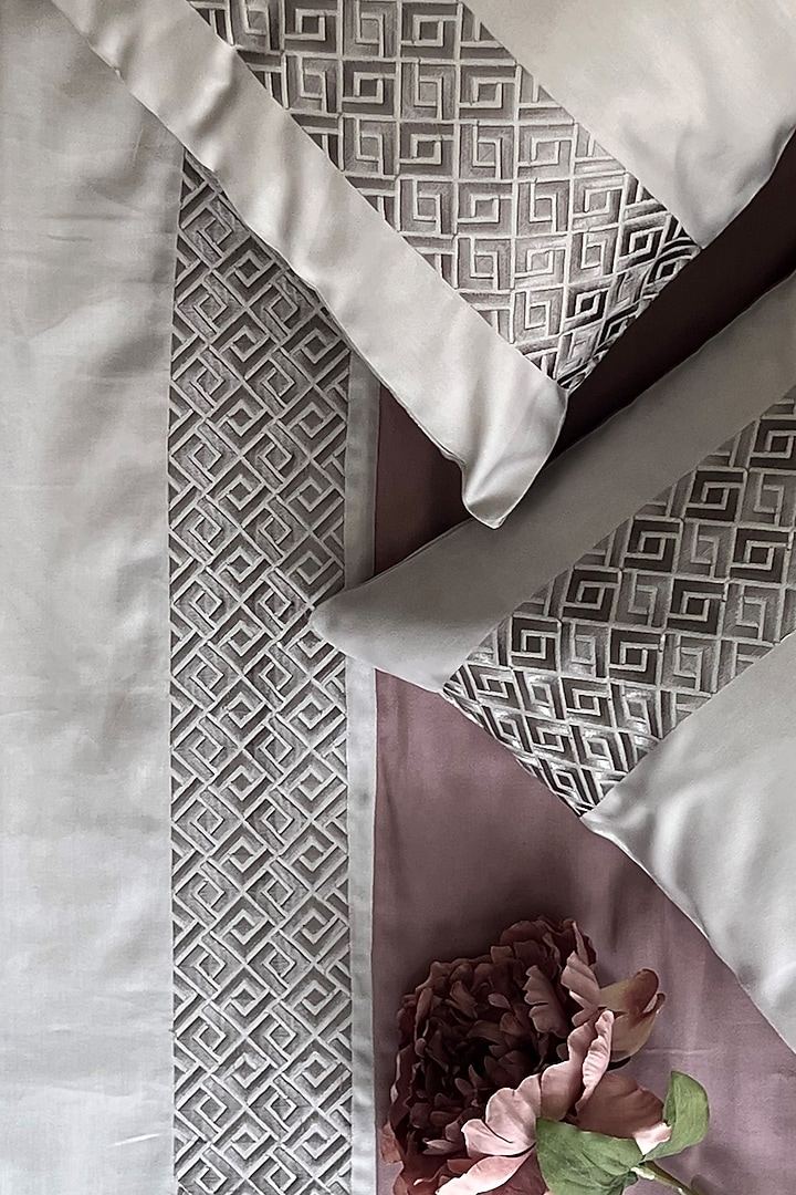 Pearl Grey Cotton Bedding Set (Set of 4) by SADYASKA at Pernia's Pop Up Shop