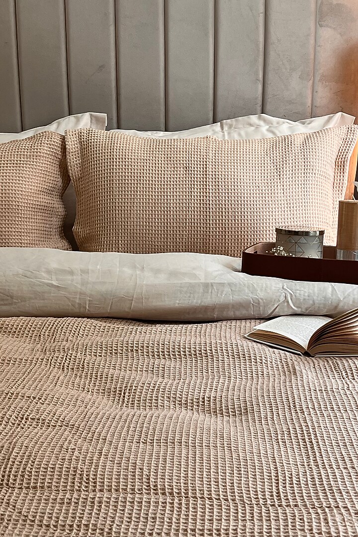 Oats Beige Cotton Woven Bedding Set (Set of 6) by SADYASKA at Pernia's Pop Up Shop