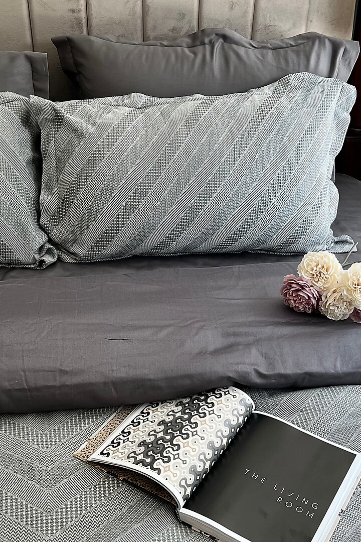 Grey Cotton Woven Bedding Set (Set of 6) by SADYASKA at Pernia's Pop Up Shop