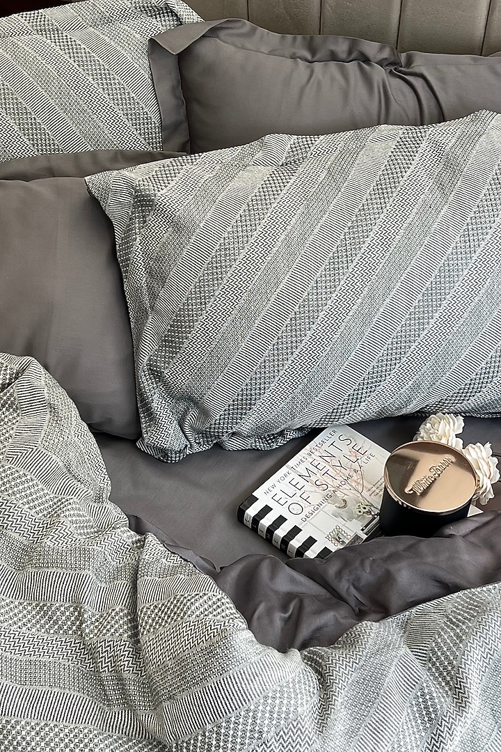 Grey Cotton Woven Bedding Set (Set of 6) by SADYASKA at Pernia's Pop Up Shop