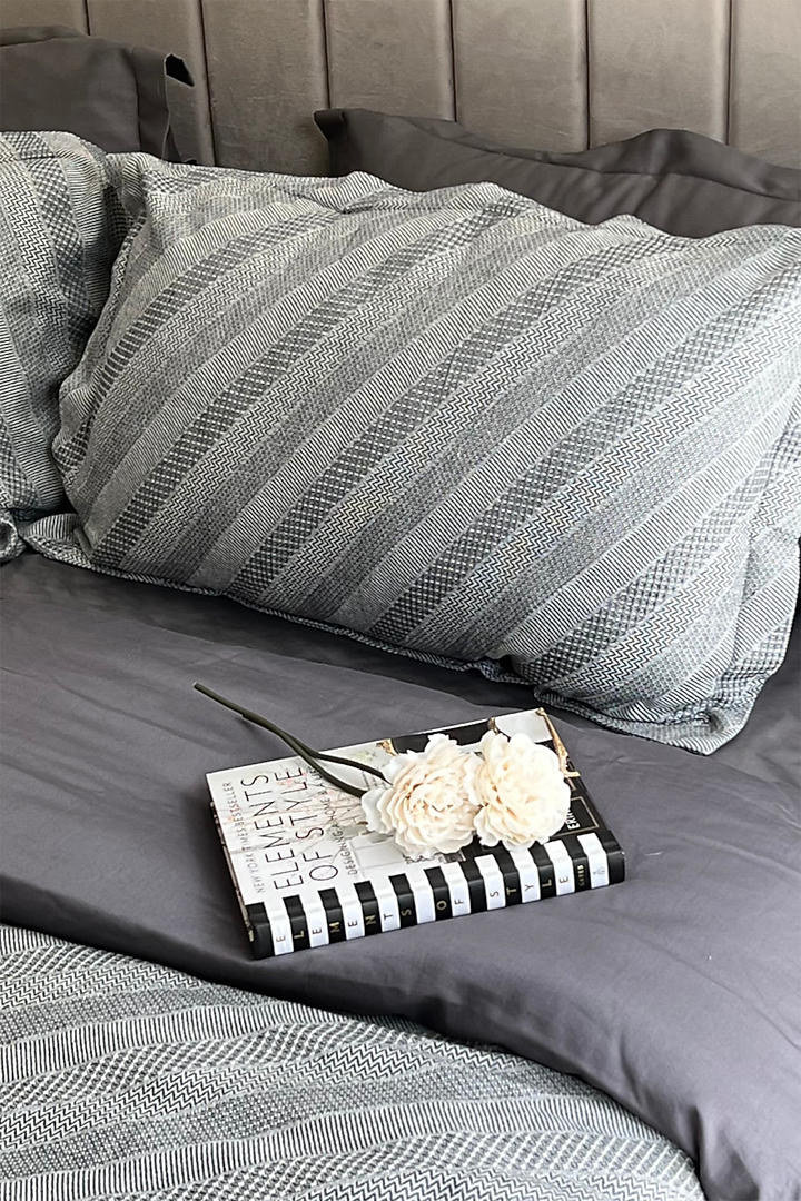 Grey Cotton Woven Bedding Set (Set of 6) by SADYASKA at Pernia's Pop Up Shop