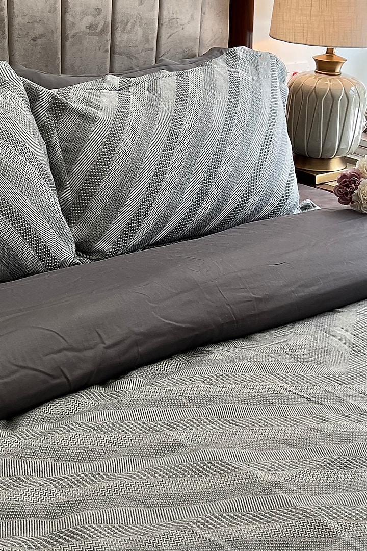 Grey Cotton Woven Bedding Set (Set of 6) by SADYASKA at Pernia's Pop Up Shop