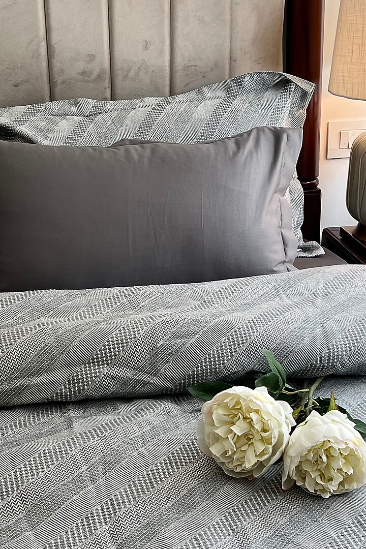 Grey Cotton Woven Bedding Set (Set of 6) by SADYASKA at Pernia's Pop Up Shop