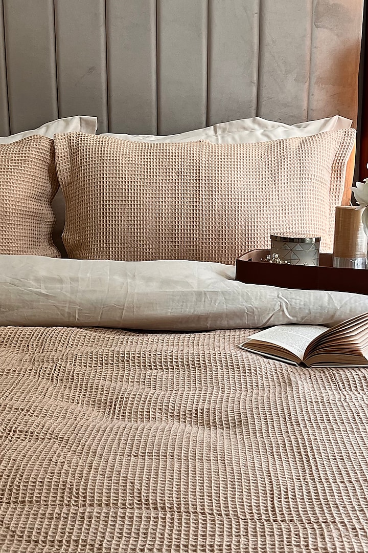 Oats Beige Cotton & Woven Fabric Duvet Cover by SADYASKA