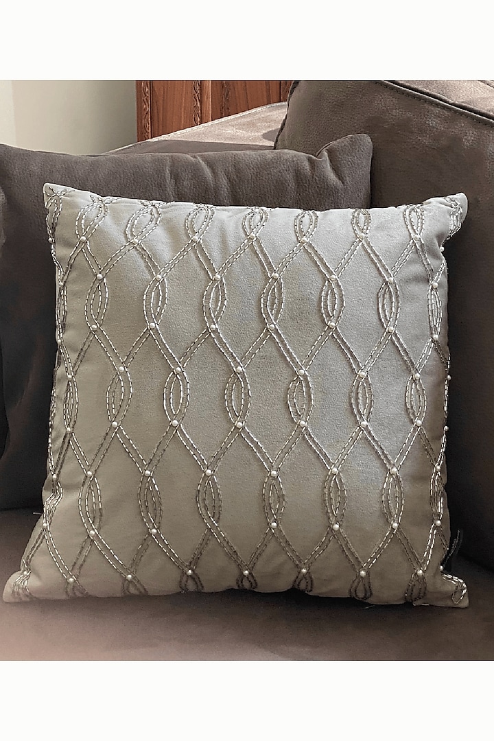 Electic Silver Velvet Cushion Cover by SADYASKA