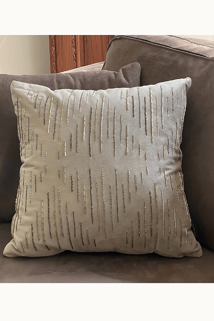 Delineate Champagne Gold Velvet Cushion Cover by SADYASKA