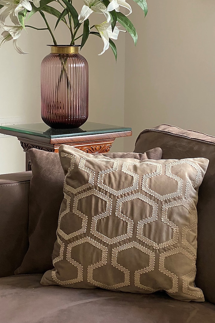 Honeycomb Champagne Gold Velvet Cushion Cover by SADYASKA