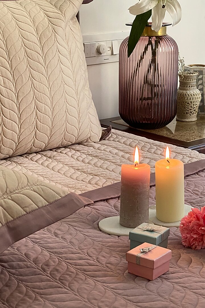 Beige Cotton Reversible Bedspread Set (Set of 3) by SADYASKA at Pernia's Pop Up Shop