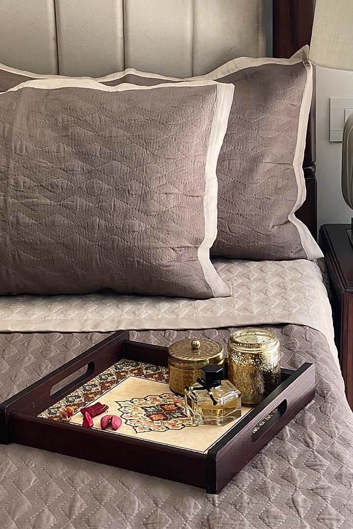 Beige Cotton Reversible Bedspread Set (Set of 3) by SADYASKA at Pernia's Pop Up Shop