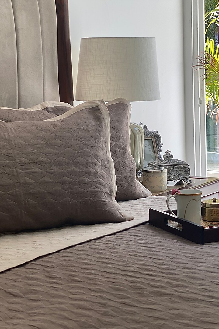 Beige Cotton Reversible Bedspread Set (Set of 3) by SADYASKA at Pernia's Pop Up Shop