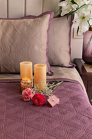 Mauve Cotton Reversible Bedspread Set (Set of 3) by SADYASKA