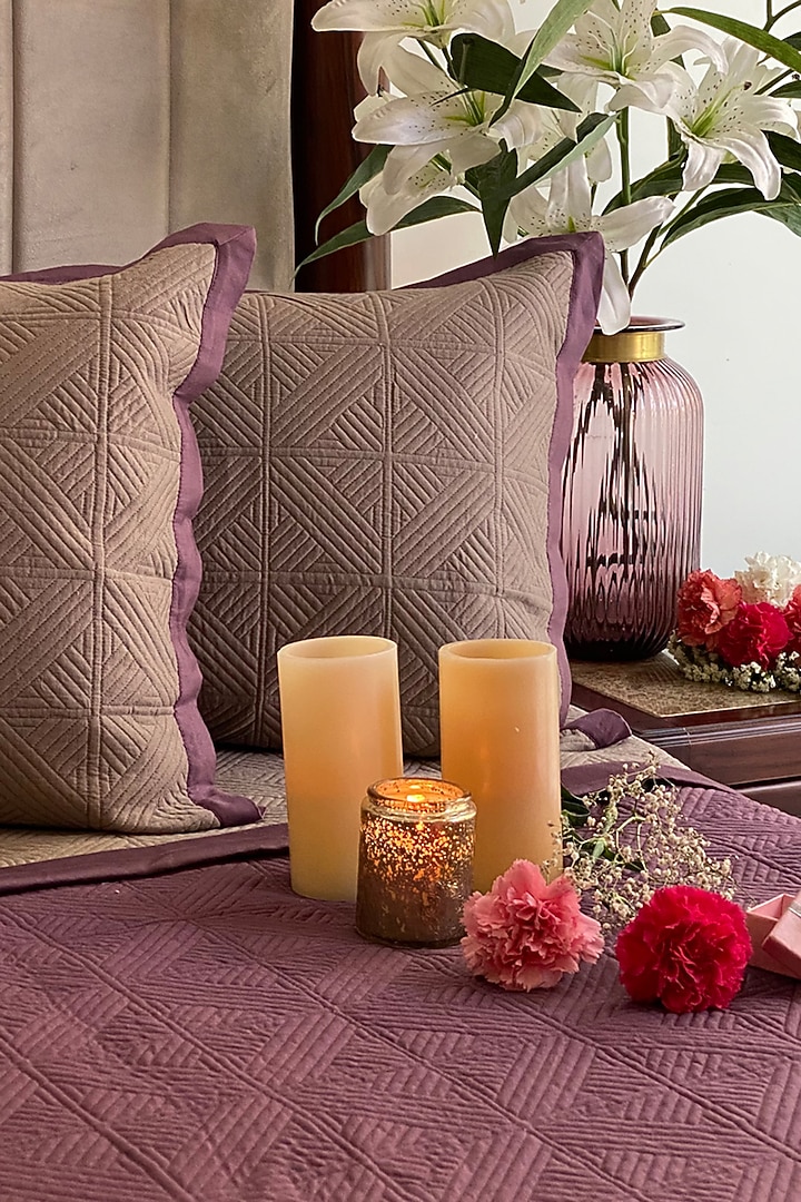 Mauve Cotton Reversible Bedspread Set (Set of 3) by SADYASKA at Pernia's Pop Up Shop
