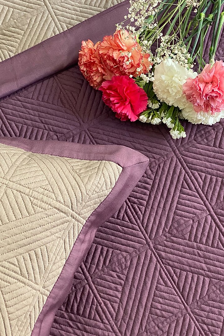 Mauve Cotton Reversible Bedspread Set (Set of 3) by SADYASKA at Pernia's Pop Up Shop