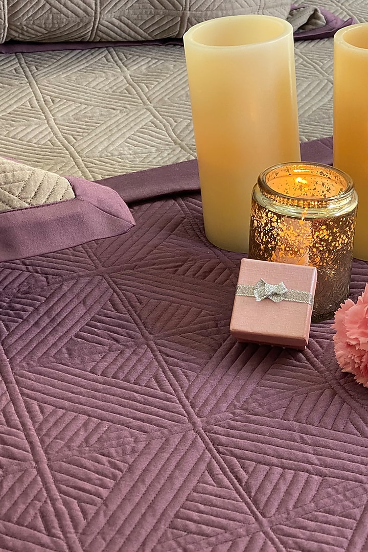 Mauve Cotton Reversible Bedspread Set (Set of 3) by SADYASKA at Pernia's Pop Up Shop
