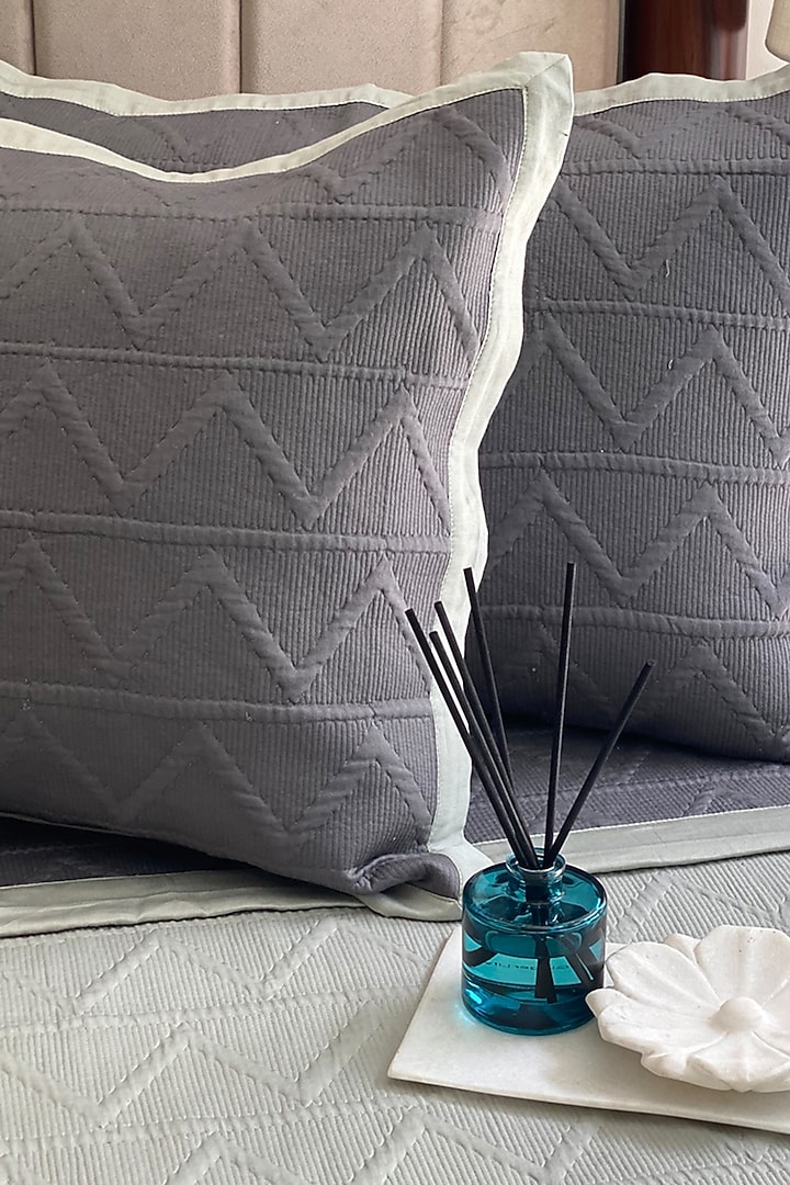 Sage Green Cotton Reversible Bedspread Set (Set of 3) by SADYASKA at Pernia's Pop Up Shop
