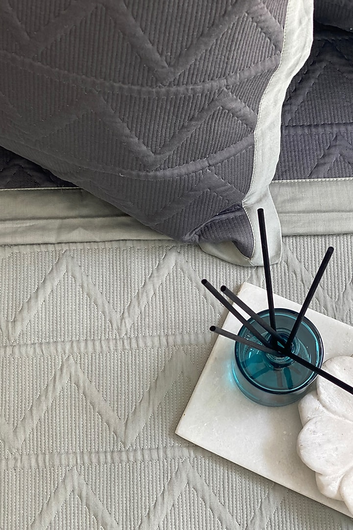 Sage Green Cotton Reversible Bedspread Set (Set of 3) by SADYASKA at Pernia's Pop Up Shop