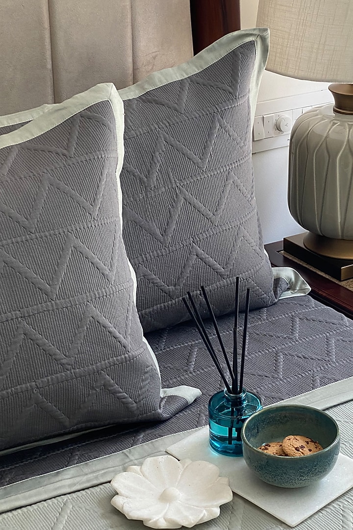 Sage Green Cotton Reversible Bedspread Set (Set of 3) by SADYASKA at Pernia's Pop Up Shop