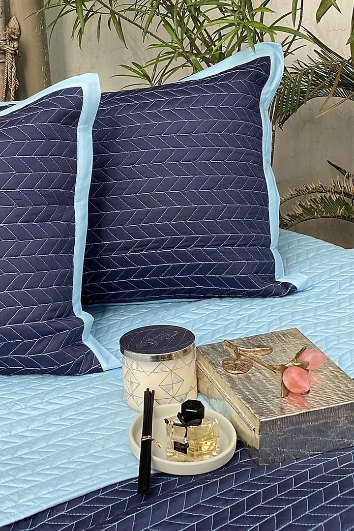 Sky Blue Cotton Quilted Bedspread Set (Set of 3) by SADYASKA