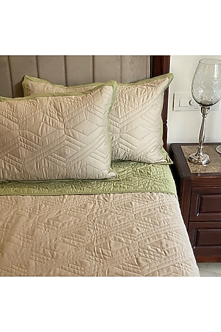 Lime Green Quilted Reversible Bedspread Set (Set of 3) by SADYASKA