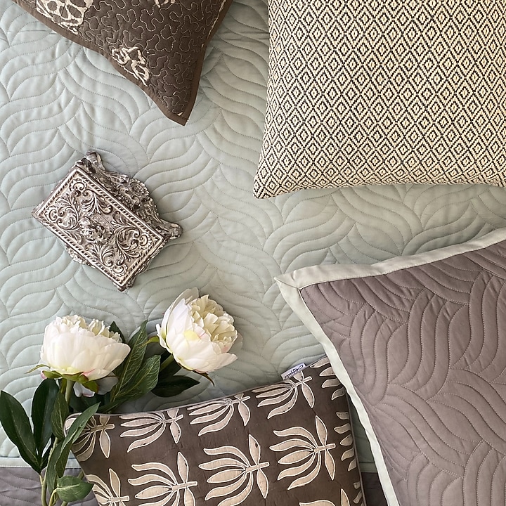 Lime Green Quilted Reversible Bedspread Set (Set of 3) by SADYASKA at Pernia's Pop Up Shop