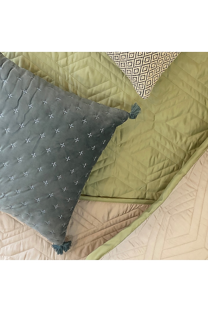 Lime Green Quilted Reversible Bedspread Set (Set of 3) by SADYASKA at Pernia's Pop Up Shop