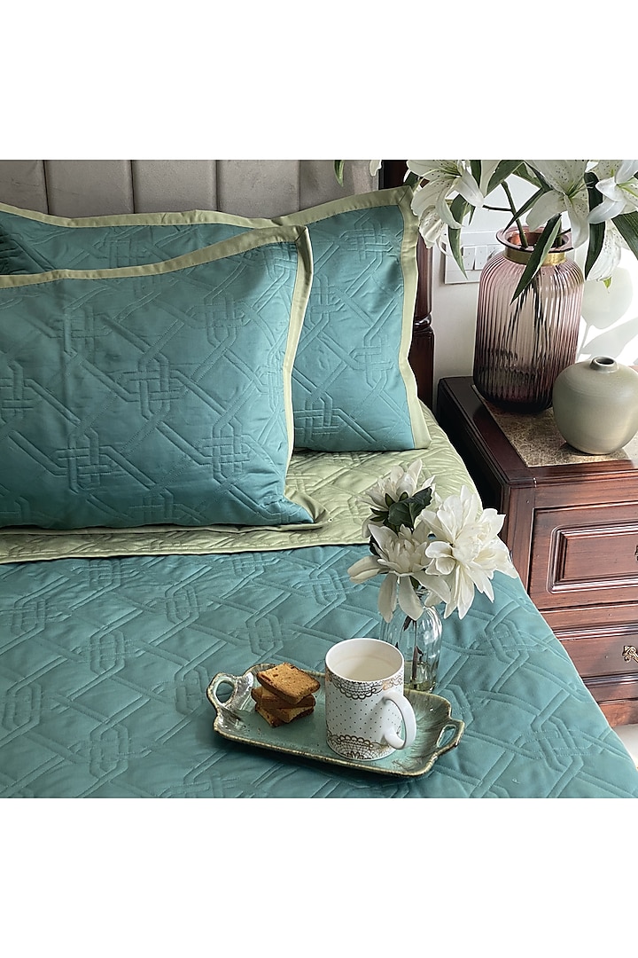 Turquoise Quilted Bedspread Set (Set of 3) by SADYASKA