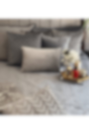 Dark Grey Pile & Velvet Bedspread Set (Set of 3) by SADYASKA at Pernia's Pop Up Shop