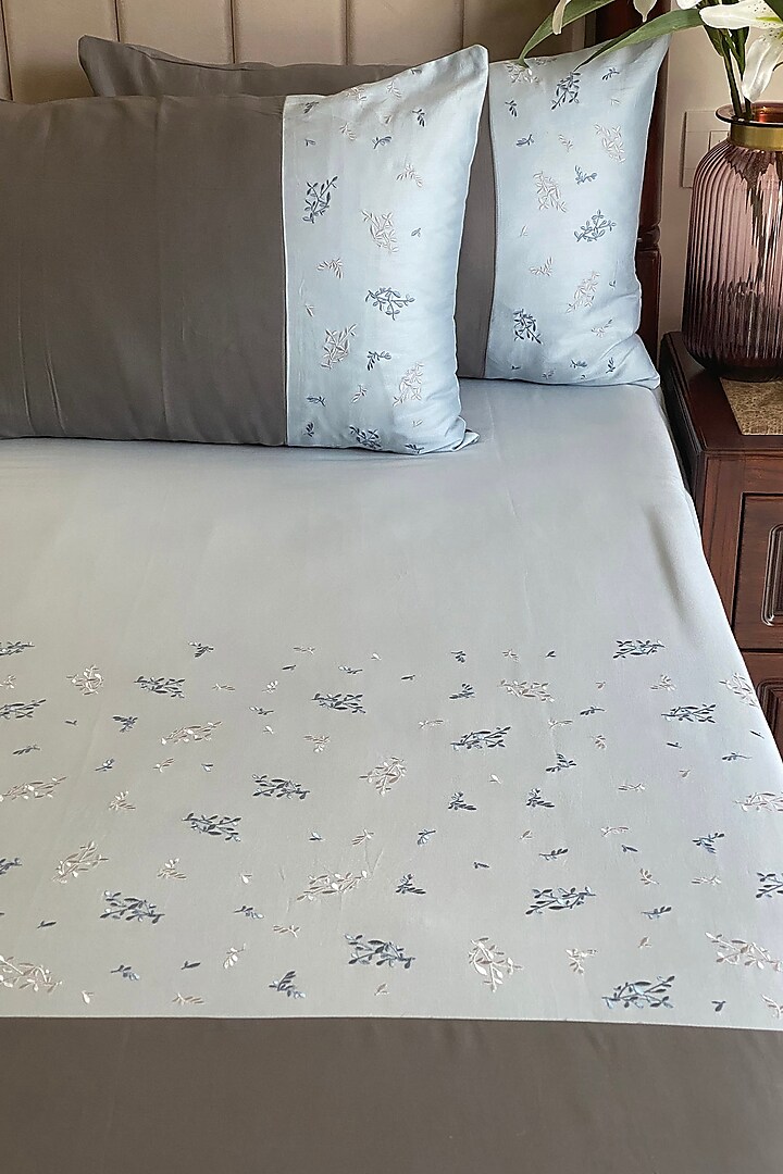 Dark Grey Cotton Bedsheet Set (Set of 3) by SADYASKA