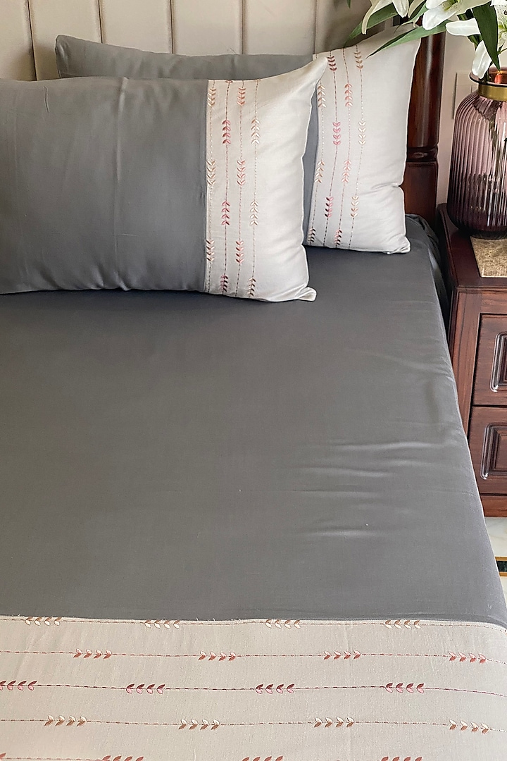 Grey Cotton Bedsheet Set (Set of 3) by SADYASKA