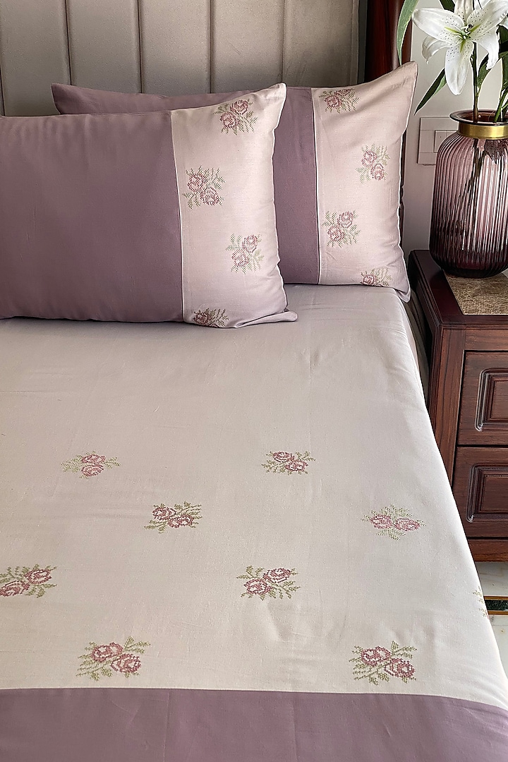 Brown Cotton Bedsheet Set (Set of 3) by SADYASKA