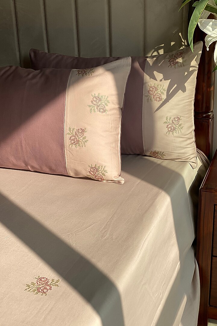 Brown Cotton Bedsheet Set (Set of 3) by SADYASKA at Pernia's Pop Up Shop