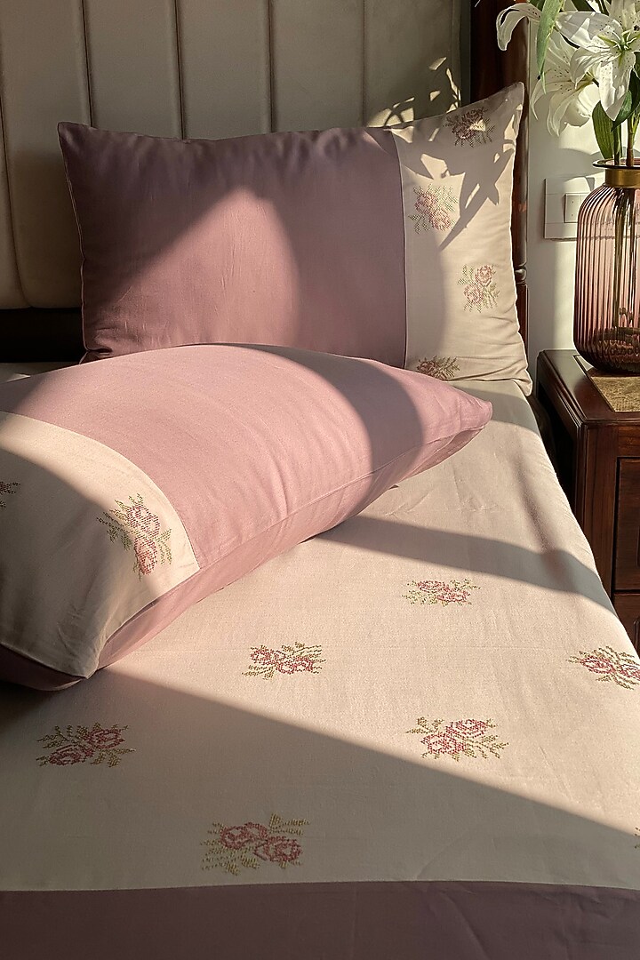Brown Cotton Bedsheet Set (Set of 3) by SADYASKA at Pernia's Pop Up Shop