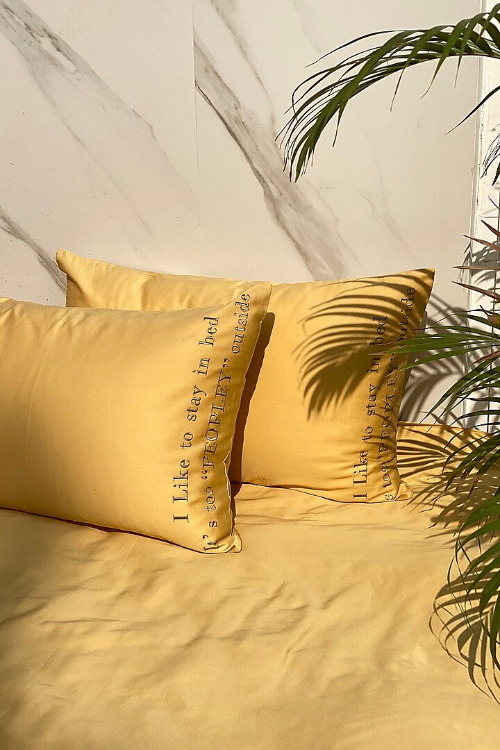 Buttercup Yellow Cotton Bedsheet Set (Set of 3) by SADYASKA