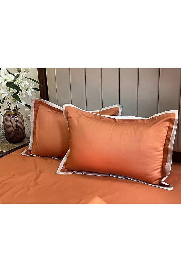 Rust Cotton Bedsheet Set (Set of 3) by SADYASKA