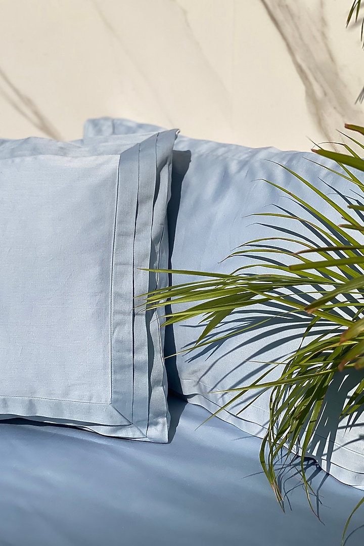Smoke Blue Cotton Tri-Pleated Bedsheet Set Of 3 by SADYASKA at Pernia's Pop Up Shop