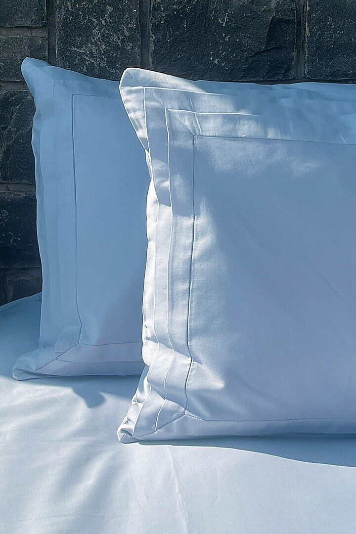 Smoke Blue Cotton Tri-Pleated Bedsheet Set Of 3 by SADYASKA at Pernia's Pop Up Shop