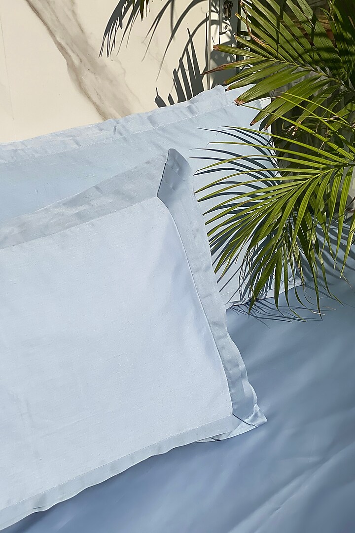 Smoke Blue Cotton Tri-Pleated Bedsheet Set Of 3 by SADYASKA at Pernia's Pop Up Shop