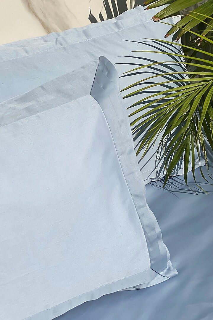Smoke Blue Cotton Tri-Pleated Bedsheet Set Of 3 by SADYASKA at Pernia's Pop Up Shop