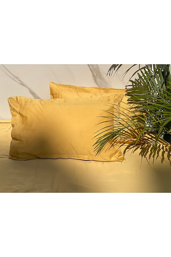 Buttercup Yellow Cotton Bedsheet Set (Set of 3) by SADYASKA