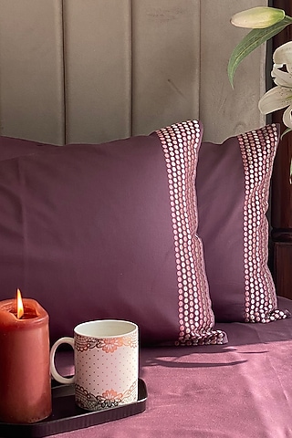 Mauve Cotton Embroidered Bedsheet Set by SADYASKA