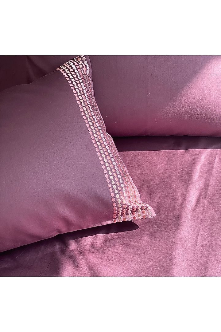 Mauve Cotton Embroidered Bedsheet Set by SADYASKA at Pernia's Pop Up Shop